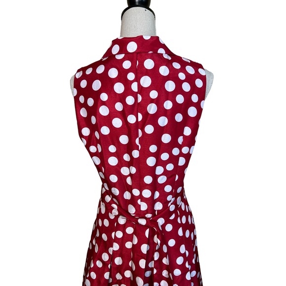 Jessica Howard Red Polka Dot Dress 10 Sleeveless Belted Pleated Fit & Flare - Picture 6 of 8